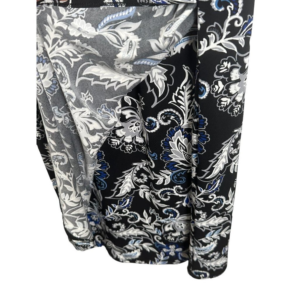 White House Black Market black and‎ blue foral faux wrap dress, size XS - Picture 3 of 7